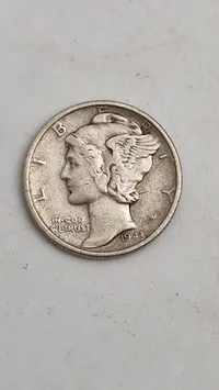 Original 1943 Mercury Dime, også kendt som en Winged Liberty Head Dime, sølv