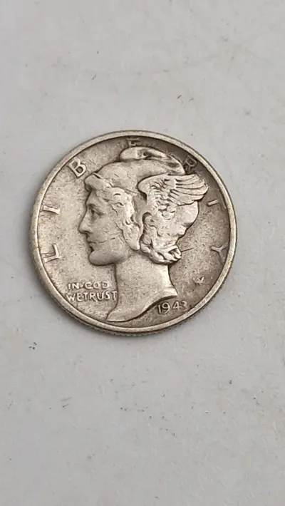 Original 1943 Mercury Dime, også kendt som en Winged Liberty Head Dime, sølv