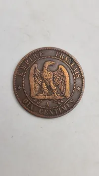 fransk 10 Centimes-mønt fra Napoleon III's regeringstid, præget mellem 1852 og 1857
