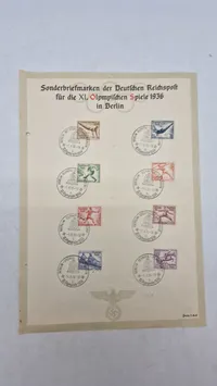 Sonderbriefmarken der Deutſchen Reichspolt für die XI. Olympischen Spiele 1936 in Berlin
