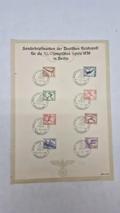 Sonderbriefmarken der Deutſchen Reichspolt für die XI. Olympischen Spiele 1936 in Berlin