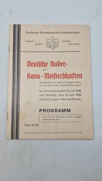 Originalt program for de tyske ro- og kanomesterskaber, der fandt sted den 18. og 19. juli 1936 på Langen See ved Grünau.