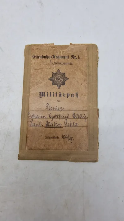 Originalt tysk Militärpas (Eisenbahn-Regiment Nr. 1.
1. Kompagnie.)
