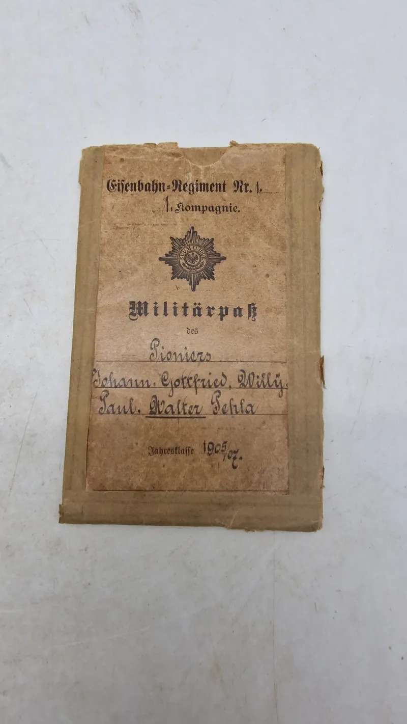 Originalt tysk Militärpas (Eisenbahn-Regiment Nr. 1.
1. Kompagnie.)