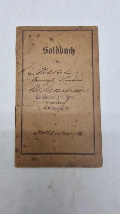 Original tysk ww1 Soldbuch (Landiturm Inf. Batl. Schneeberg Kompagnie)