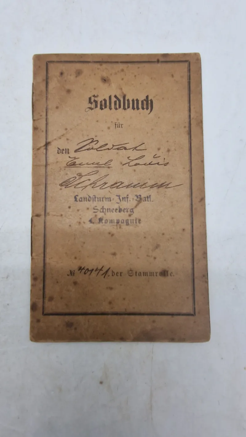 Original tysk ww1 Soldbuch (Landiturm Inf. Batl. Schneeberg Kompagnie)