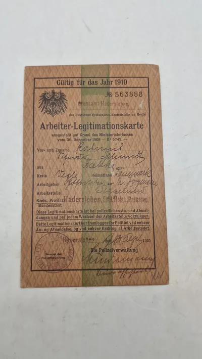 Originalt tysk Arbeiter-Legitimationskarte