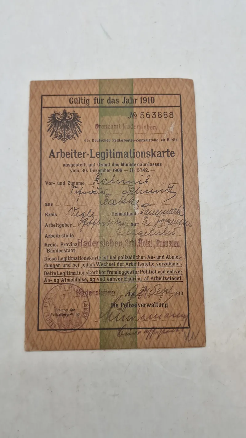 Originalt tysk Arbeiter-Legitimationskarte