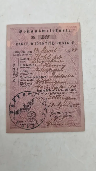 Originalt tysk Postausweiöfarte