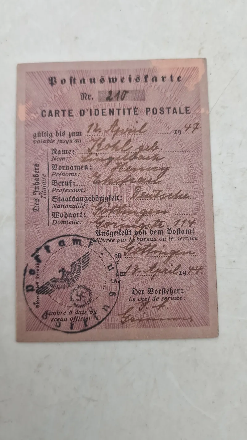 Originalt tysk Postausweiöfarte