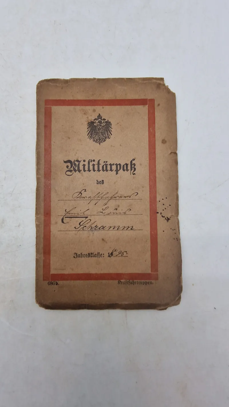 Originalt tysk Militärpaß ww1  ( Kraftfahrers Pehramm chramm)