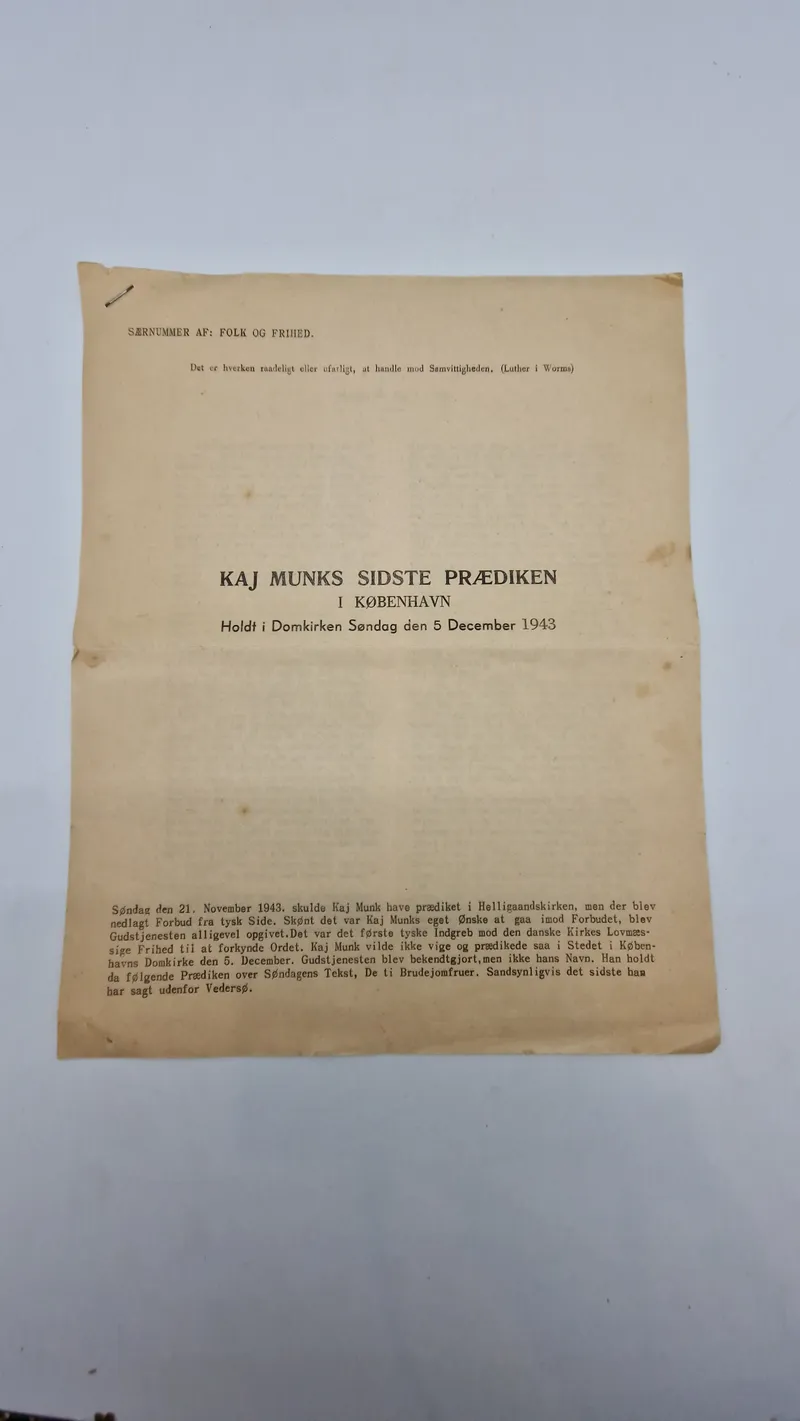 KAJ MUNKS SIDSTE PRÆDIKEN
I KØBENHAVN
Holdt i Domkirken Søndag den 5 December 1943