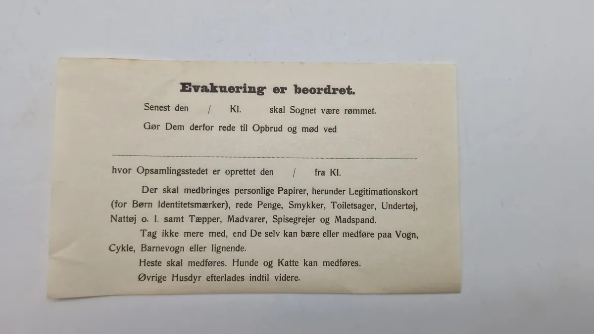Original evakueringsseddel - ww2