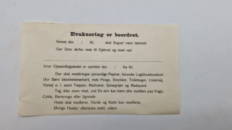 Original evakueringsseddel - ww2