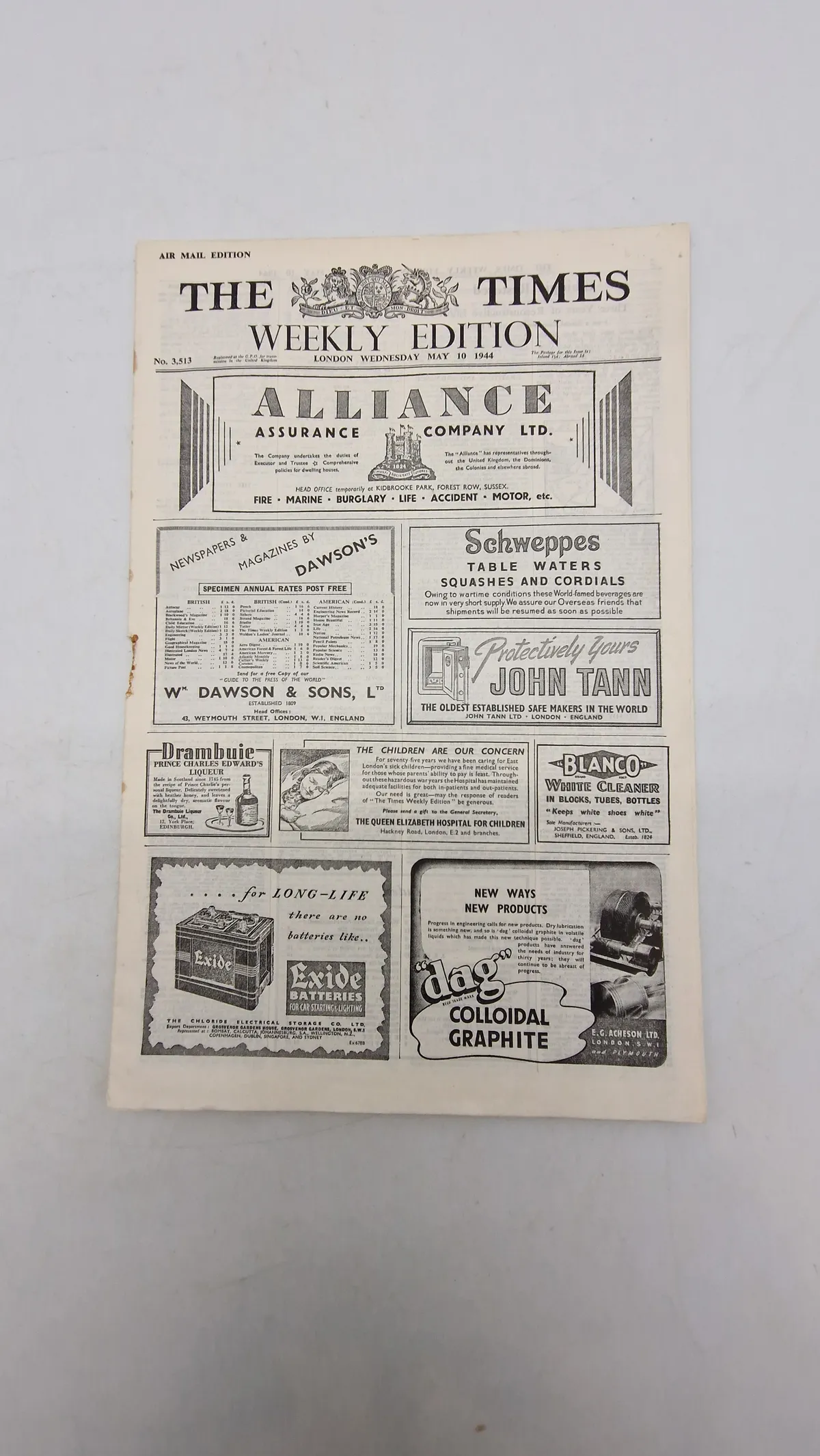 Originalt eks. af “Weekly Edition” 1944 Nedkastet over Danmark WW2