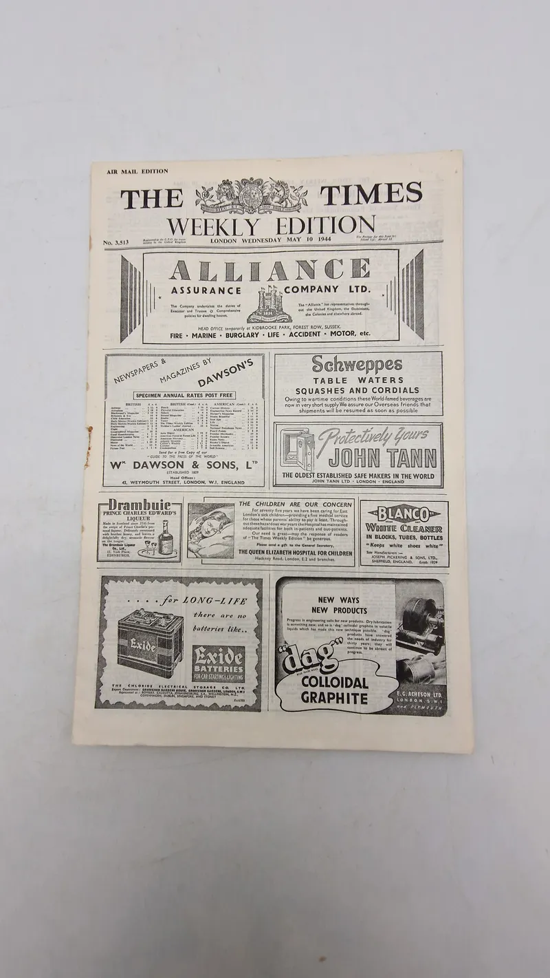 Originalt eks. af “Weekly Edition” 1944 Nedkastet over Danmark WW2