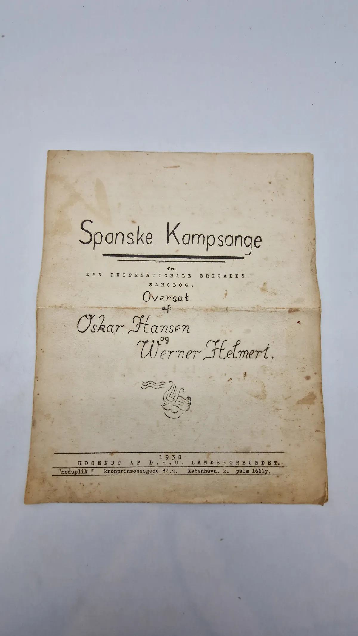 Sjældent originalt sanghæfte med Spanske Kampsange (Den internationale brigade