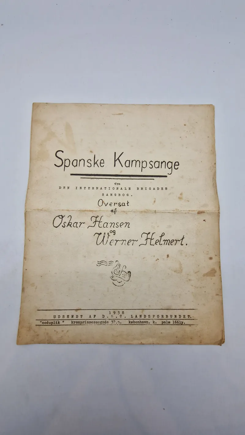 Sjældent originalt sanghæfte med Spanske Kampsange (Den internationale brigade