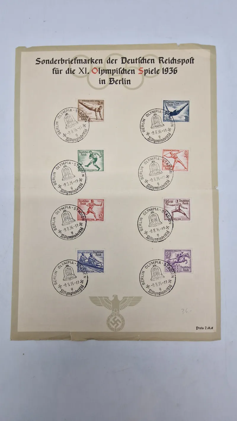 Originalt ark med tyske olympiade postmærker - 1936