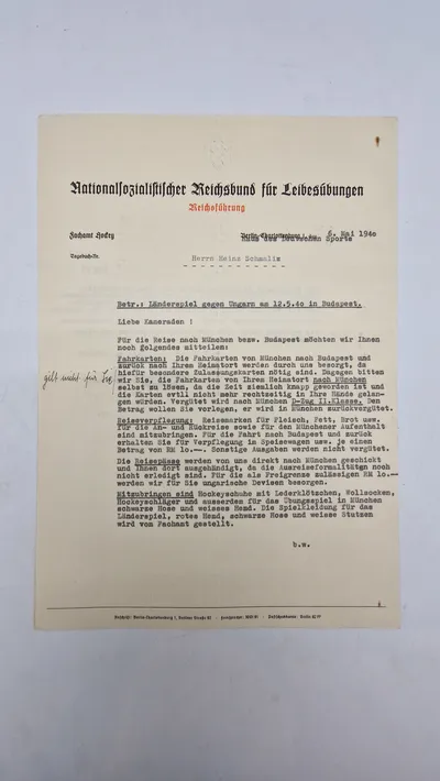 Originalt dokument fra Nationalsozialistischer Reichsbund für Leibesübungen