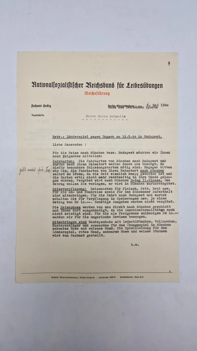 Originalt dokument fra Nationalsozialistischer Reichsbund für Leibesübungen