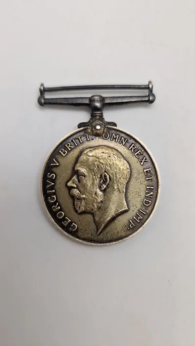 Original britisk krigsmedalje (British War Medal) fra Første Verdenskrig - navngiven