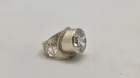 Stor sølvring (sterling) med klar sten st. 52