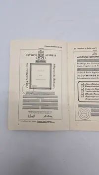 Originalt Zollmerkblatt für die Olympischen Spiele 1936" (Toldnotat for De Olympiske Lege 1936),