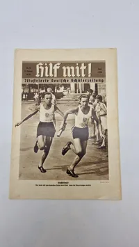 Originalt Hilf mit! Illustrierte deutsche Schülerzeitung" fra juni 1936. Magasinet var en del af "Berliner Illustrirte Zeitung" (BIZ)