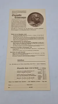 Original bestillings seddel til litteratur mm omhandlende olympiaden 1936
