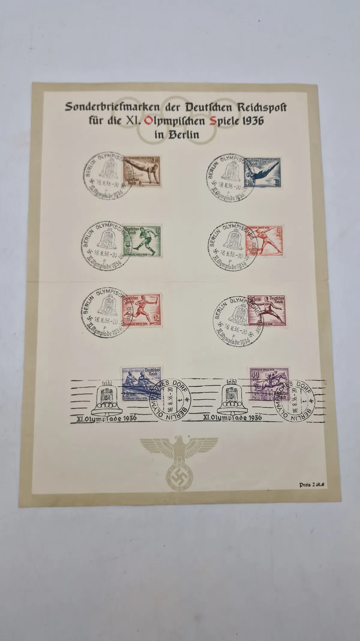 Samling originale brevmærker/postmærker, olympiaden 1936