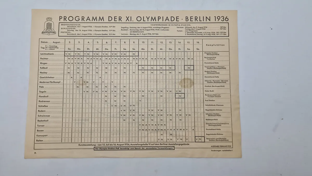 Originalt olympiade program fra 1936