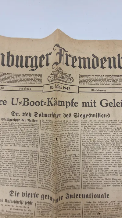 Originalt eks. af "Hamburger Fremdenblatt" fra 1943