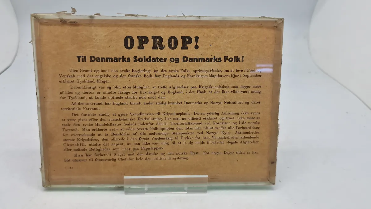 Originalt Oprop, nedkastet over store danske byer den 9 april 1940