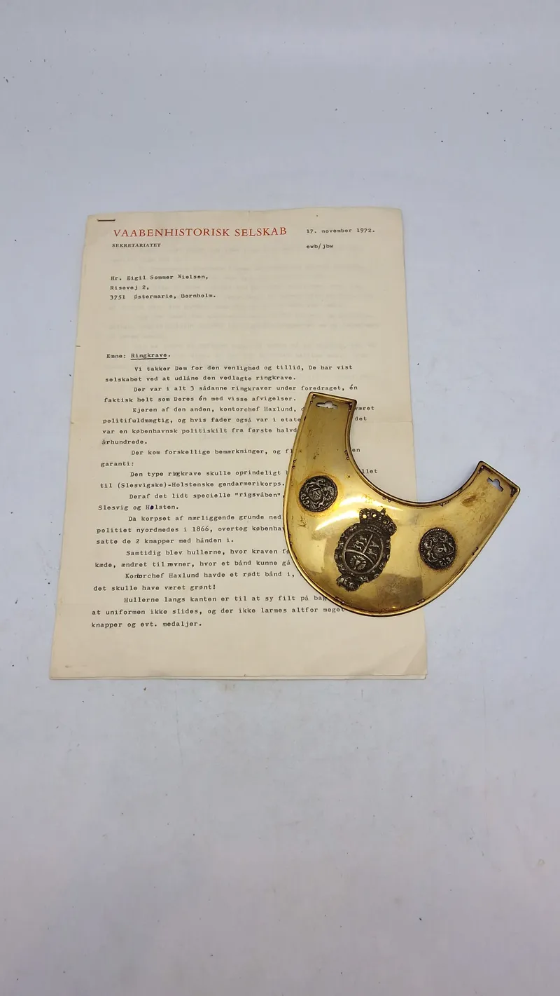 Sjælden original ringkrave fra det danske politi med historie