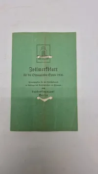 Originalt Zollmerkblatt für die Olympischen Spiele 1936" (Toldnotat for De Olympiske Lege 1936),