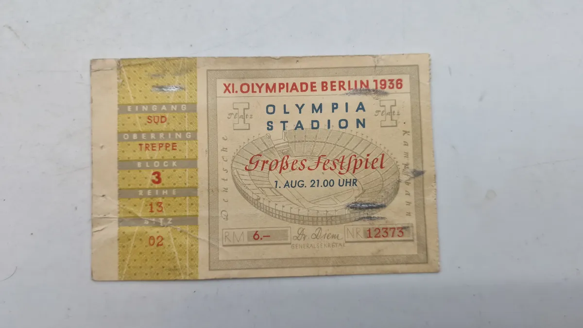 Original billet til De Olympiske Lege i Berlin i 1936, specifikt til "Großes Festspiel"