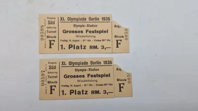 Originale billetter til De Olympiske Lege i Berlin i 1936, specifikt til "Großes Festspiel"