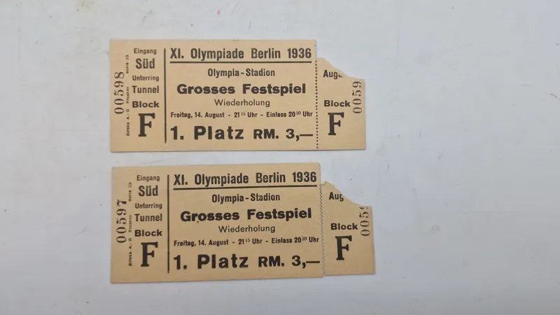 Originale billetter til De Olympiske Lege i Berlin i 1936, specifikt til "Großes Festspiel"