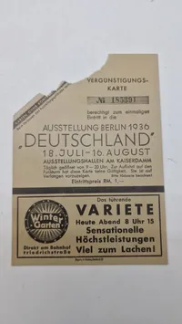 Originalt Vergünstigungs-Karte for "Ausstellung Berlin 1936 Deutschland"