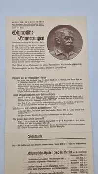 Original bestillings seddel til litteratur mm omhandlende olympiaden 1936
