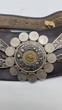 Originalt Vintage Argentina Gaucho Leather belt - prydet med mønter og pynt
