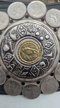 Originalt Vintage Argentina Gaucho Leather belt - prydet med mønter og pynt