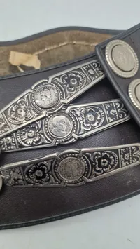 Originalt Vintage Argentina Gaucho Leather belt - prydet med mønter og pynt