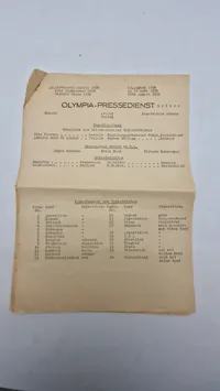 Originalt dokument fra Olympia Pressdienst 1936