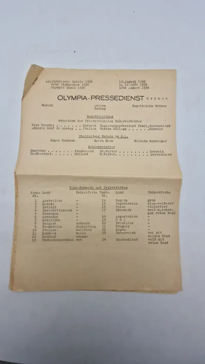 Originalt dokument fra Olympia Pressdienst 1936
