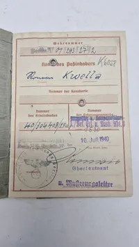 Tysk WW2  Wehrpass med historie