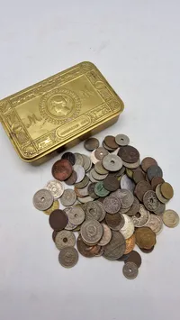 Original WW1 British Army 1914 Christmas Mary Tin med samling mønter