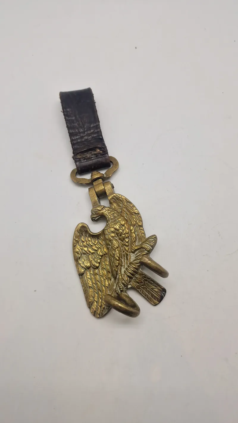 Original WW2 German Drum Holder Brass Eagle w/ Leather Strap