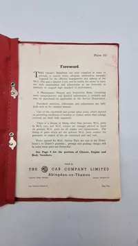 original instruktionsbog for en MG "One and a Quarter Litre" (Series "Y").